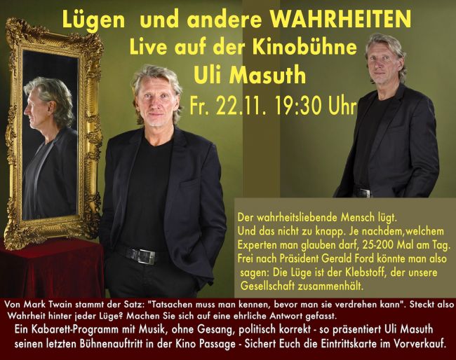 Uli Masuth zum letzten Mal auf der Kino Bühne - Fr. 22.11. 19:30 Uhr